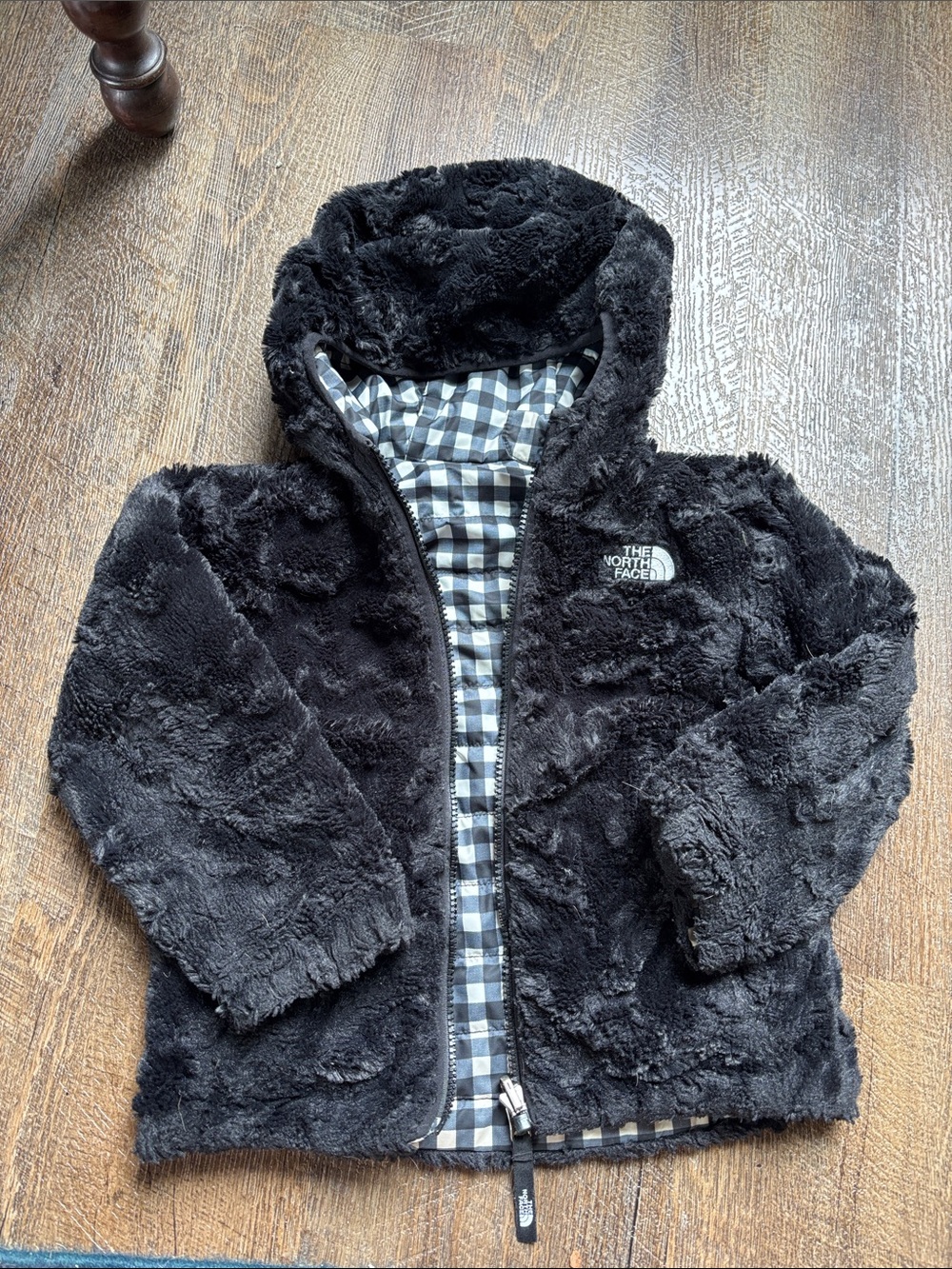 The North Face Black Plush Hooded Fleece reversable! (toddler 2-4 years old)